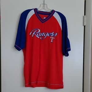 Genuine MLB Merchandise Red and Blue Texas Rangers Darvish Jersey, Size Large